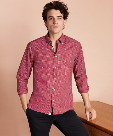 Red Dot-Print Poplin Sport Shirt
