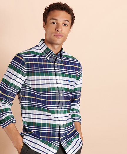 Multi-Plaid Cotton Oxford Shirt