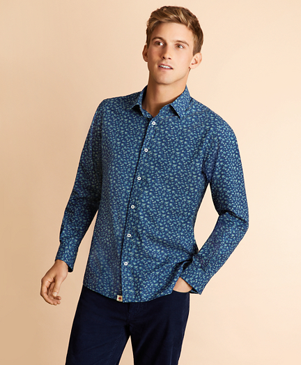 Indigo Floral-Print Poplin Shirt