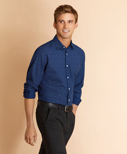 Indigo Daisy-Print Poplin Shirt