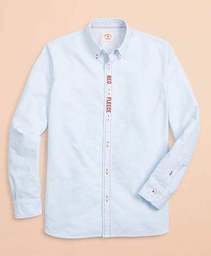 Red Fleece Embroidered Cotton Oxford 