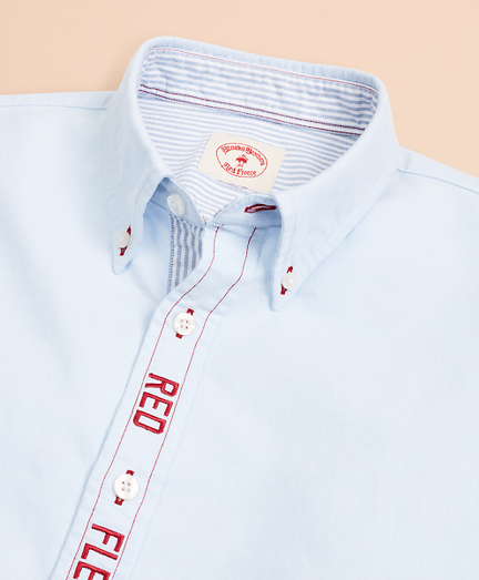 Red Fleece Embroidered Cotton Oxford 