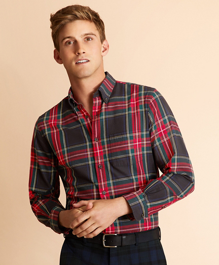 Black Stewart Tartan Flannel Shirt - Brooks Brothers