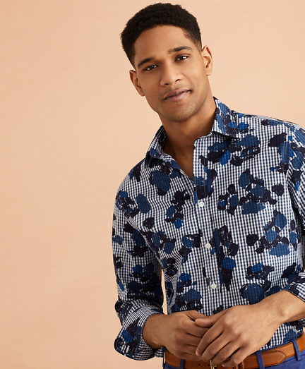 Gingham Flower-Print Shirt