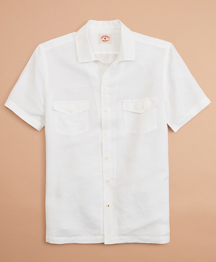Garment-Dyed Linen-Cotton Camp Collar Short-Sleeve Shirt
