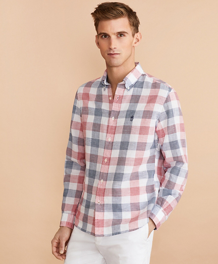 Checkered Linen-Cotton Poplin Shirt