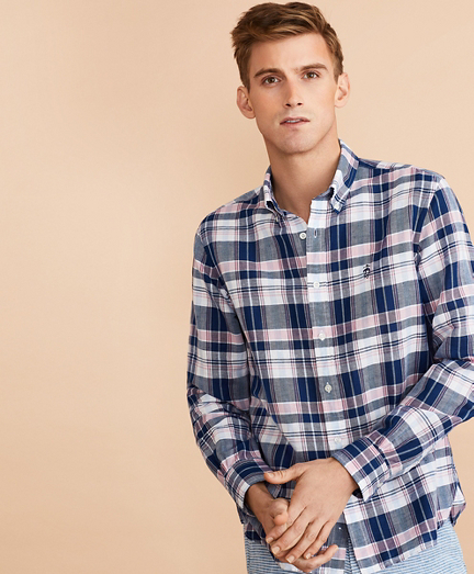 Plaid Linen-Cotton Poplin Shirt