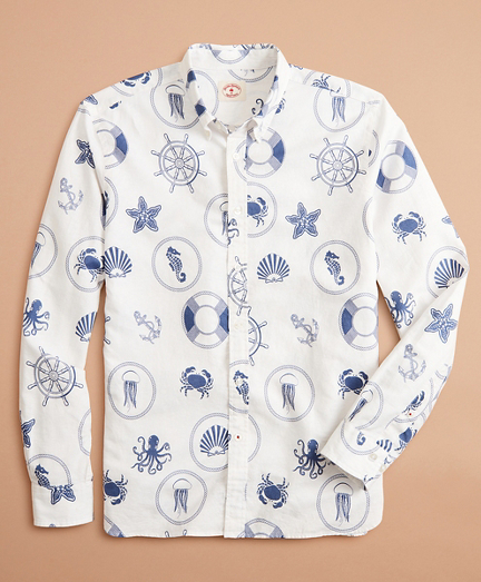 Marine Print Linen-Cotton Shirt