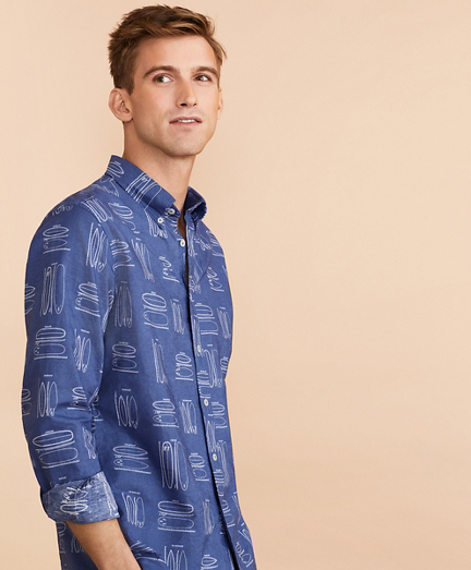 Surfboard Print Linen-Cotton Shirt