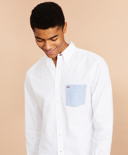 Seersucker Striped-Pocket Shirt