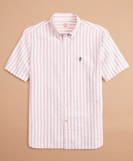 Broad Striped Seersucker Short-Sleeve Shirt