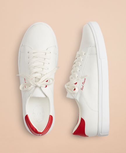 Tonal Red Fleece Leather Sneakers 