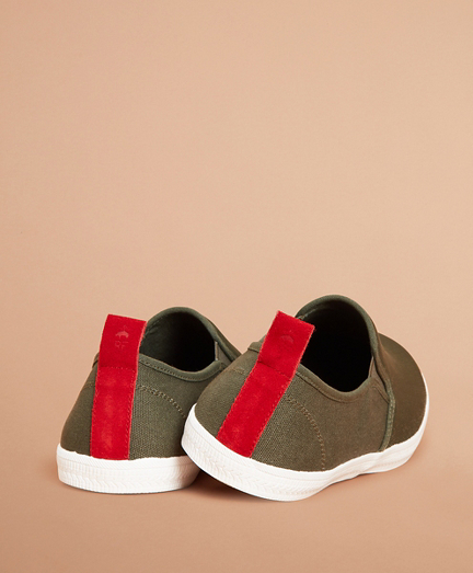red canvas slip on shoes