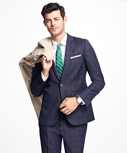 Plaid Stretch-Wool Suit Jacket