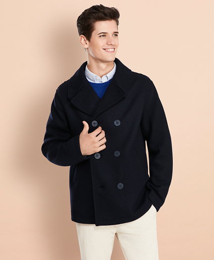 WoolBlend JerseyKnit Peacoat Brooks Brothers