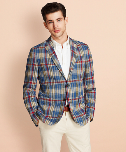 Plaid Three-Button Linen Twill Sport Coat - Brooks Brothers