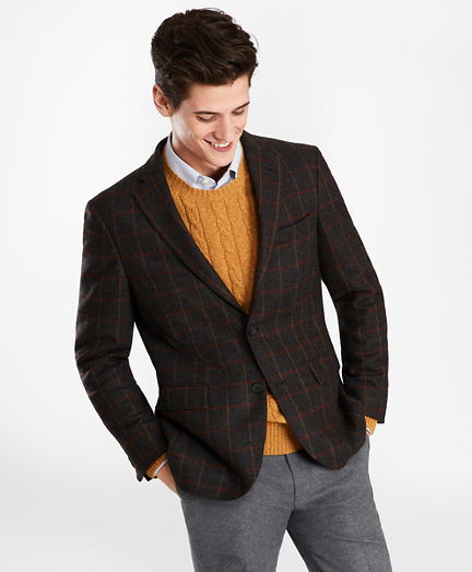 Two-Button Brown Windowpane Wool Twill Sport Coat