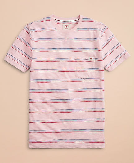 Multi-Color Stripe Slub Jersey Pocket T 