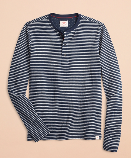 Striped Double-Knit Long-Sleeve Henley