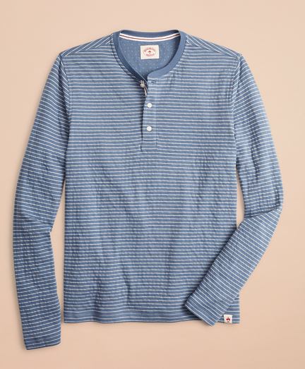 Striped Double-Knit Long-Sleeve Henley