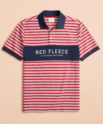 Multi-Stripe Red Fleece Pique Polo 