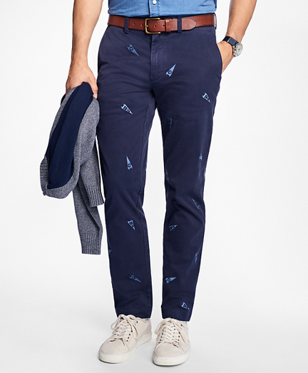 Embroidered Pennant Stretch Cotton-Twill Chinos