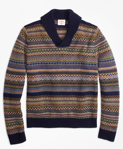 Fair Isle Wool-Blend Shawl-Collar Sweater - Brooks Brothers