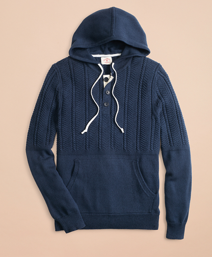 Cable Knit Hooded Henley Sweater Brooks Brothers