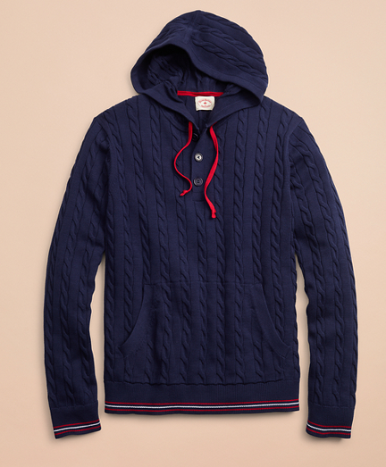 Cable-Knit Hooded Henley Sweater - Brooks Brothers