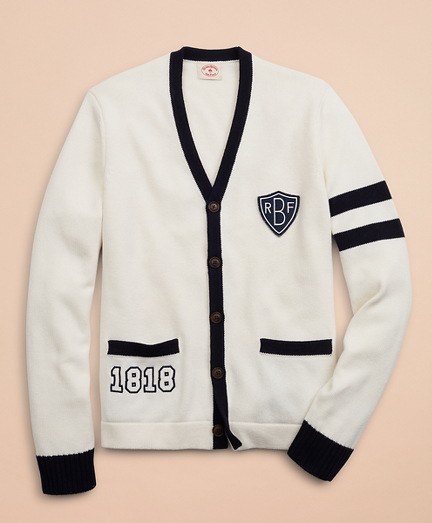 white varsity cardigan