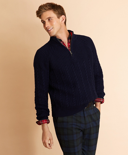 Half-Zip Merino Wool Cable-Knit Sweater - Brooks Brothers