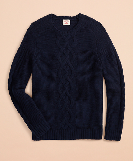 Textured Cable-Knit Crewneck Sweater