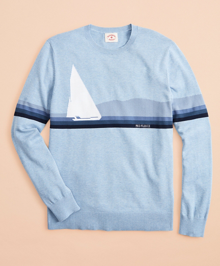 Cotton Sailboat Intarsia Sweater