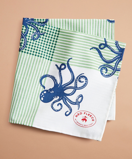 Octopus-Print Chambray Pocket Square