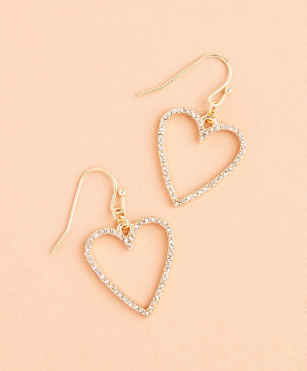 Crystal-Covered Heart Drop Earrings