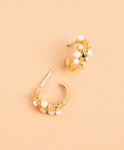 Demi-Fine Freshwater Pearl & Crystal Hoop Earrings