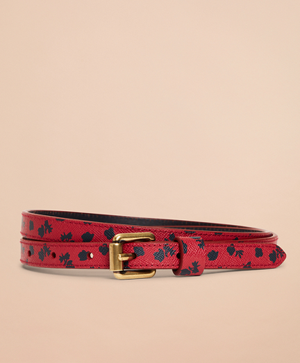 Floral-Print Saffiano Leather Belt