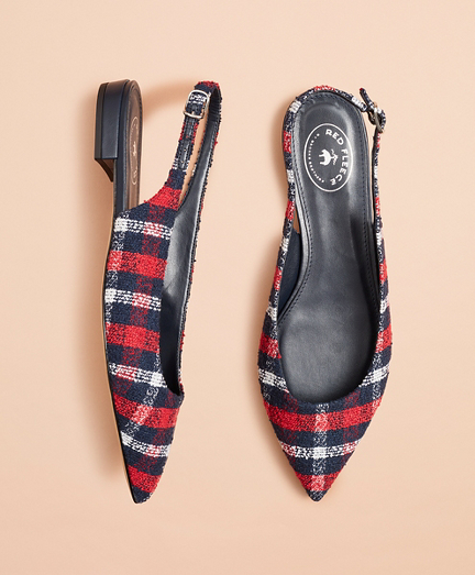 Checked Boucle Point-Toe Sling-Back Flats