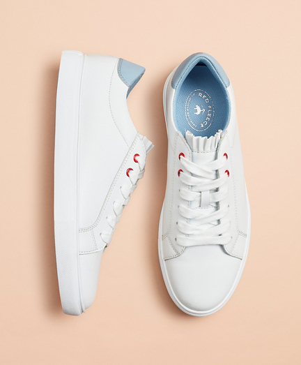 Ruffle-Trim Color-Block Leather Low-Top Sneakers