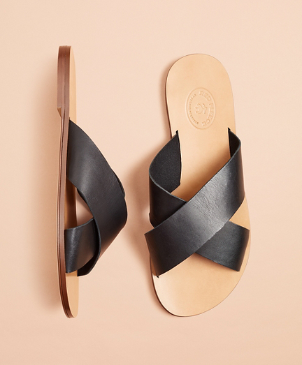 Leather Slide Sandals - Brooks Brothers