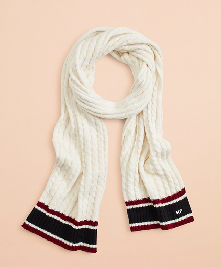 Striped Cable-Knit Wool-Cotton Scarf