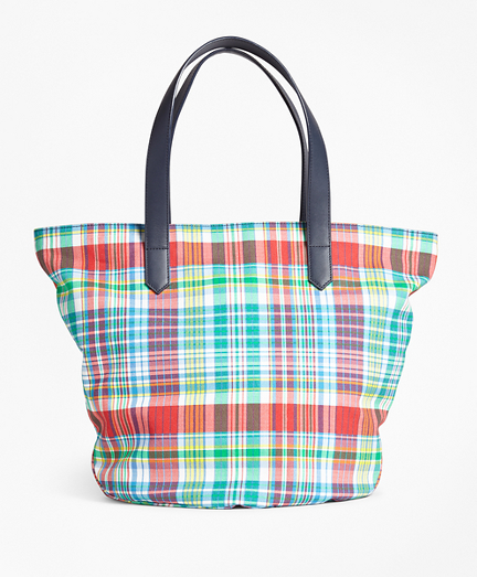 Madras-Print Canvas Tote Bag