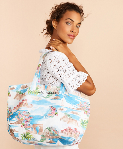 Tropical-Print Canvas Tote Bag