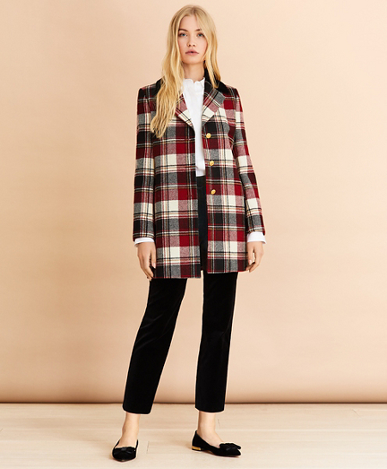 Plaid Wool Twill Long Jacket - Brooks Brothers