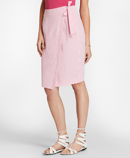 Striped Stretch Cotton Seersucker Wrap Skirt