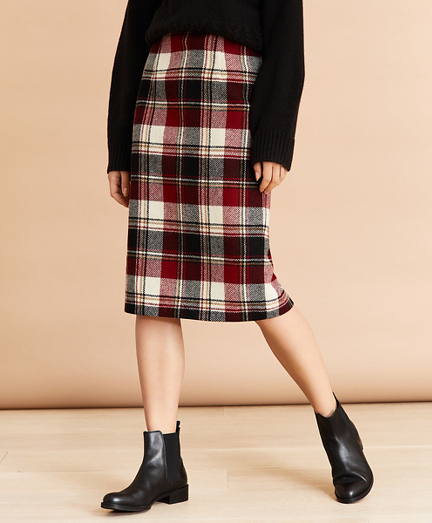 Plaid Wool Pencil Skirt