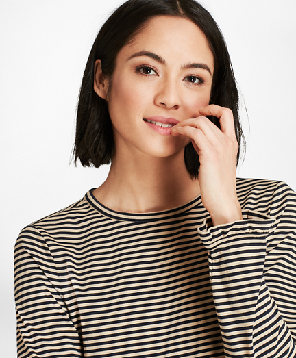 Ruffle-Cuff Striped Jersey Long-Sleeve T-Shirt