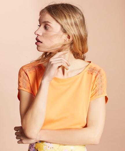 Lace-Trimmed Dolman-Sleeve T-Shirt