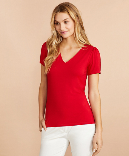Puff-Sleeve V-Neck T-Shirt
