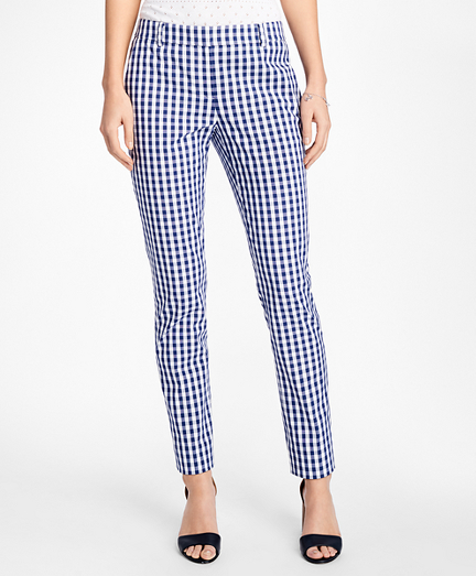 Gingham Stretch-Cotton Pants